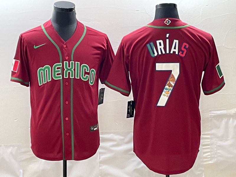 Men 2023 World Cub Mexico 7 Urias Red Nike MLB Jersey19